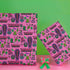 40th birthday Vibrant wrapping paper featuring a playful goth theme with illustrations of skulls, birthday cakes, and caskets marked "RIP 30s", set against a pink background with green accents. Ideal for themed 40th birthday gifts.